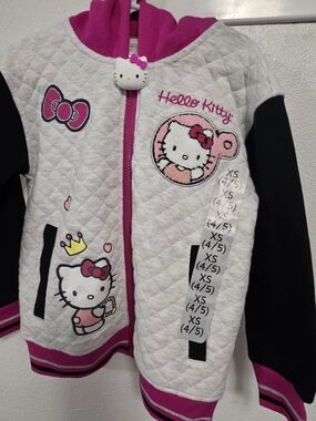 Hello Kitty Quilted Zip Hoodie - White & Hot Pink